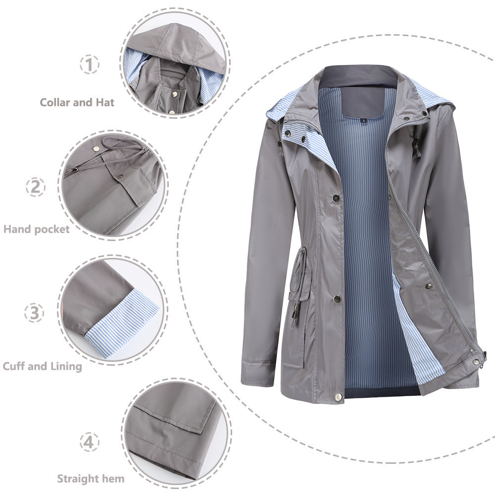 Léa Cinched Detachable Hood Windbreaker