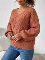 Léa V-Neck Twisted Knit Pullover Sweater