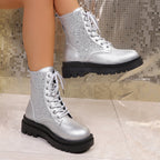 Penelope Sequin Sparkle Platform Lace-Up Boots