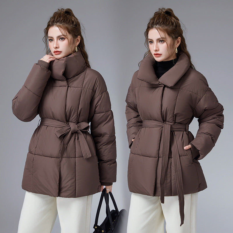 Rosella Stand Collar Belted Puffer Coat