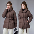 Rosella Stand Collar Belted Puffer Coat