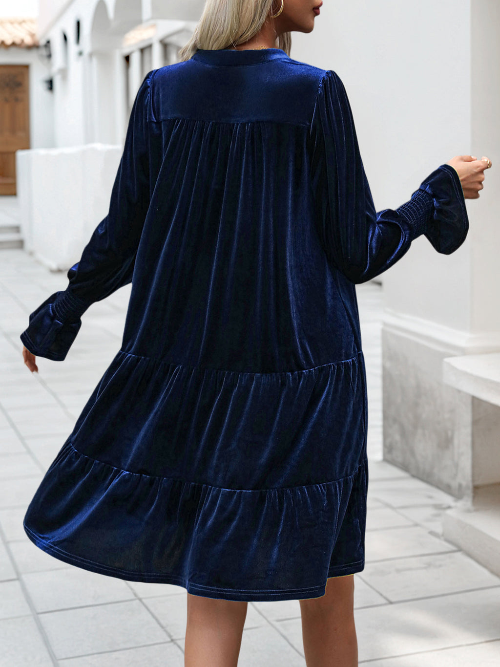 Léa Soft Velvet Tiered Long Sleeve Dress