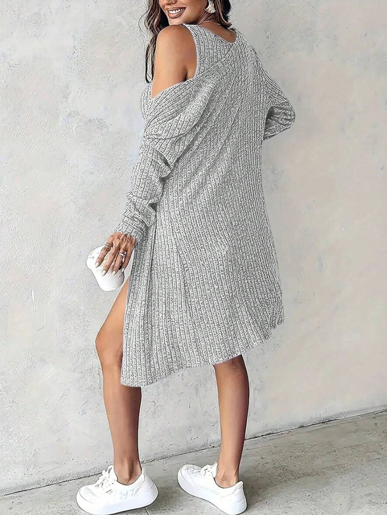 Léa Soft Knit Ribbed Cardigan & Tank Dress Set