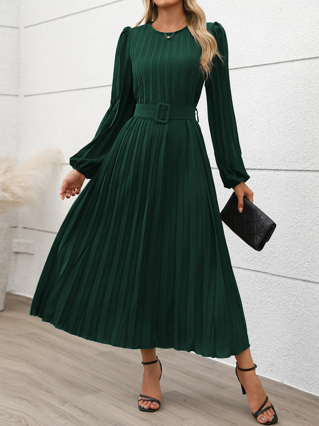 Léa Winter Long Sleeve Pleated A-Line Dress