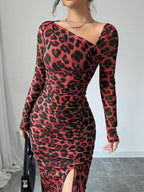 Léa Luxe Leopard Long Sleeve Bodycon Dress