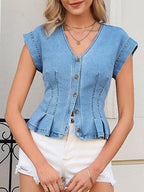 Léa Slim-Fit Sleeveless Denim Ruffle Top