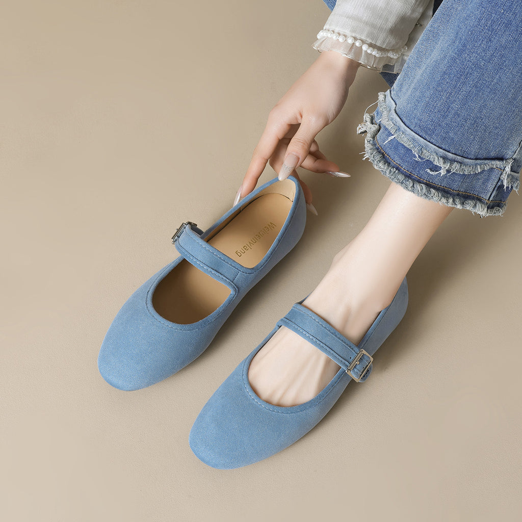 Élise Minimal Elegant Suede Mary Jane Ballet Flats
