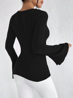 Léa Soft Knit V-Neck Ribbed Cardigan Sweater Top