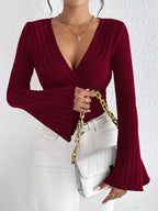 Léa Soft Knit V-Neck Ribbed Cardigan Sweater Top