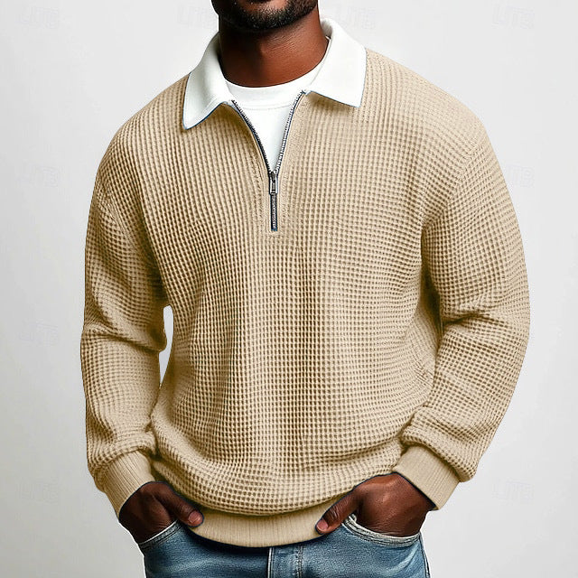 Clifford Waffle Knit Quarter-Zip Polo