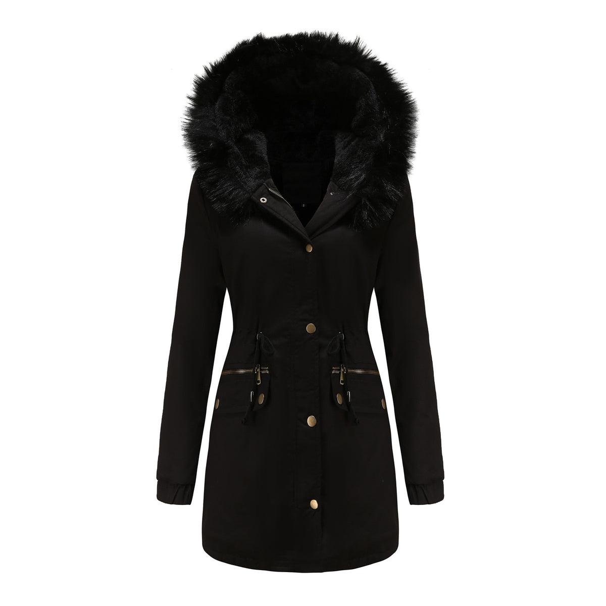 Léa Faux Fur Hooded Cinched Waist Parka