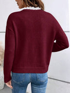 Léa Chic Lace Trim V-Neck Sweater