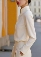 Léa Stand Collar Notch Long Sleeve Blouse