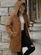 Léa Hooded Plush Quilted Long Jacket