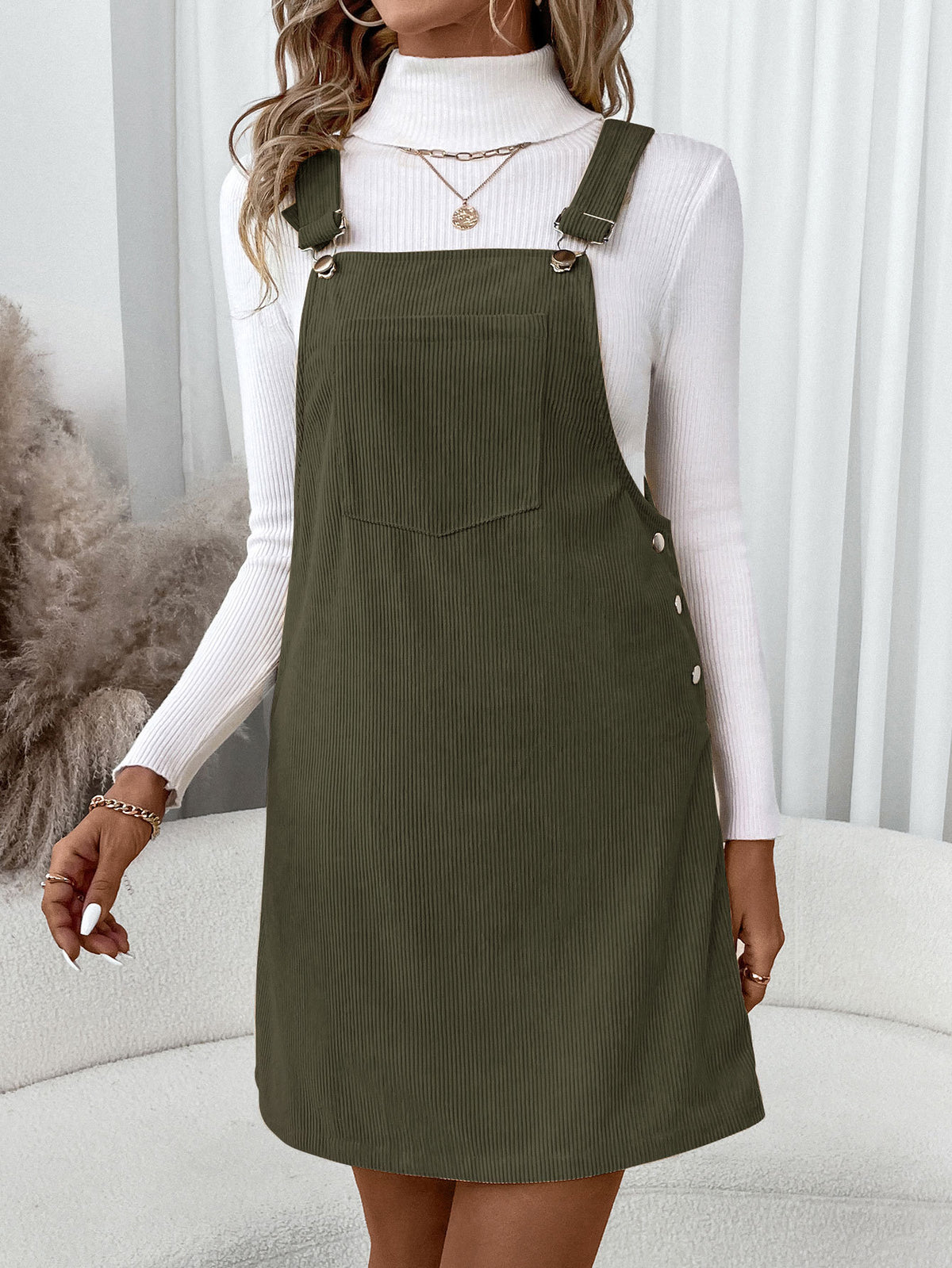 Penelope Casual Fall Corduroy Jumper Dress