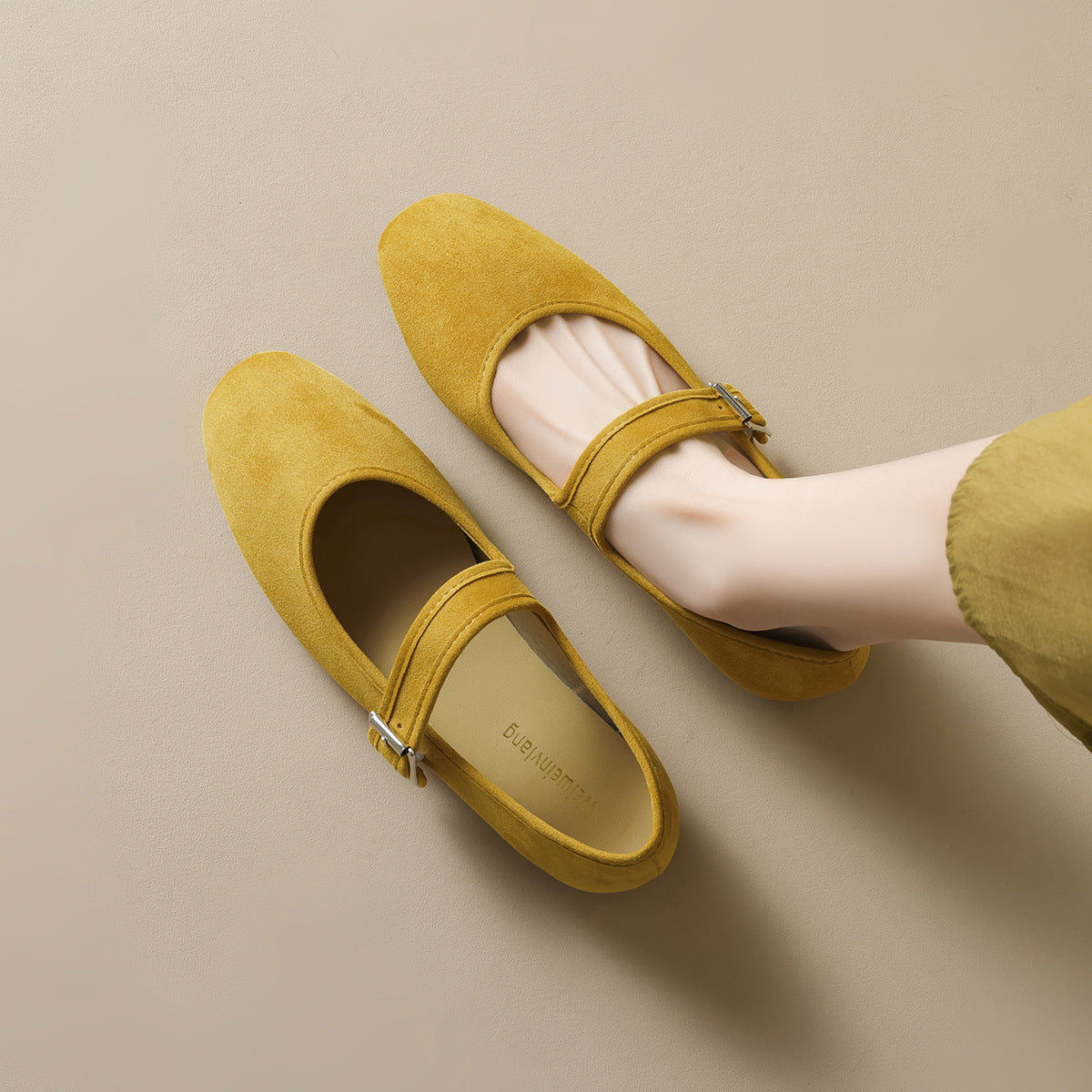 Élise Minimal Elegant Suede Mary Jane Ballet Flats