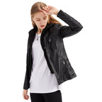 Léa Vintage Hooded Vegan Leather Moto Jacket