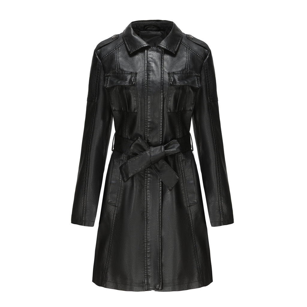 Léa Belted Vegan Leather Mid-Length Trench Jacket