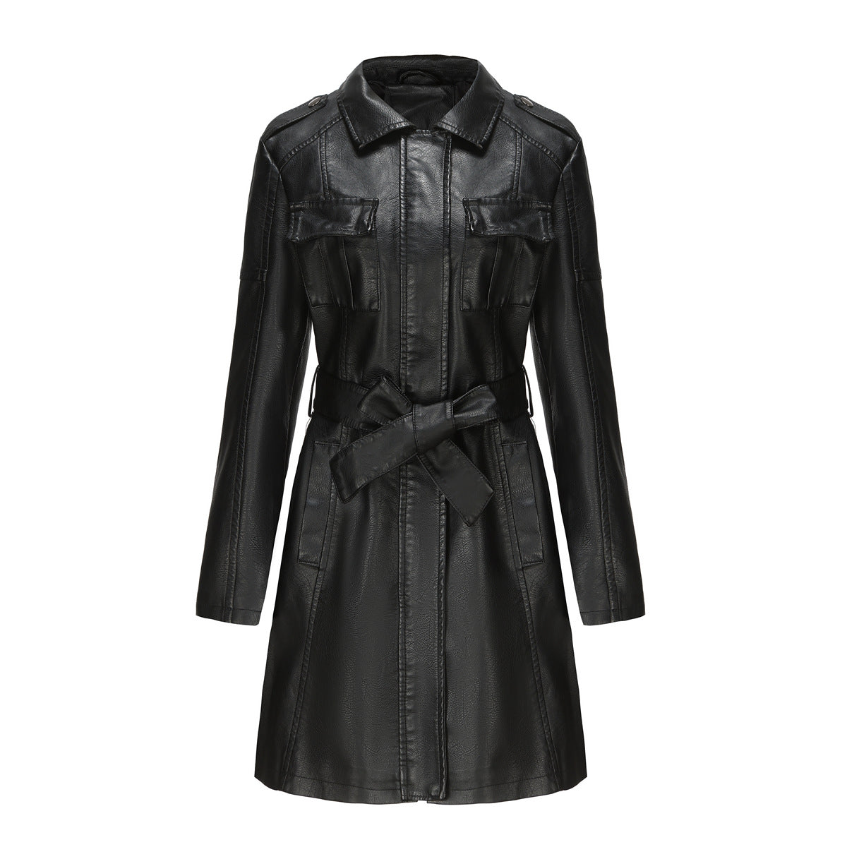 Léa Belted Vegan Leather Mid-Length Trench Jacket