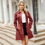 Léa Belted Vegan Leather Mid-Length Trench Jacket