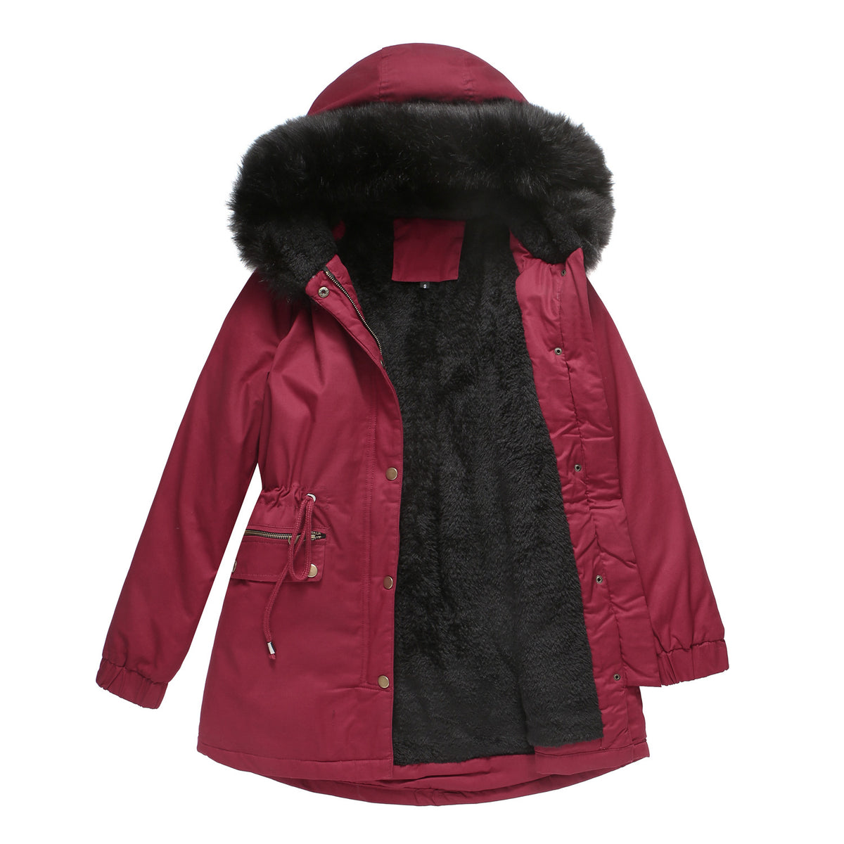 Léa Faux Fur Hooded Cinched Waist Parka