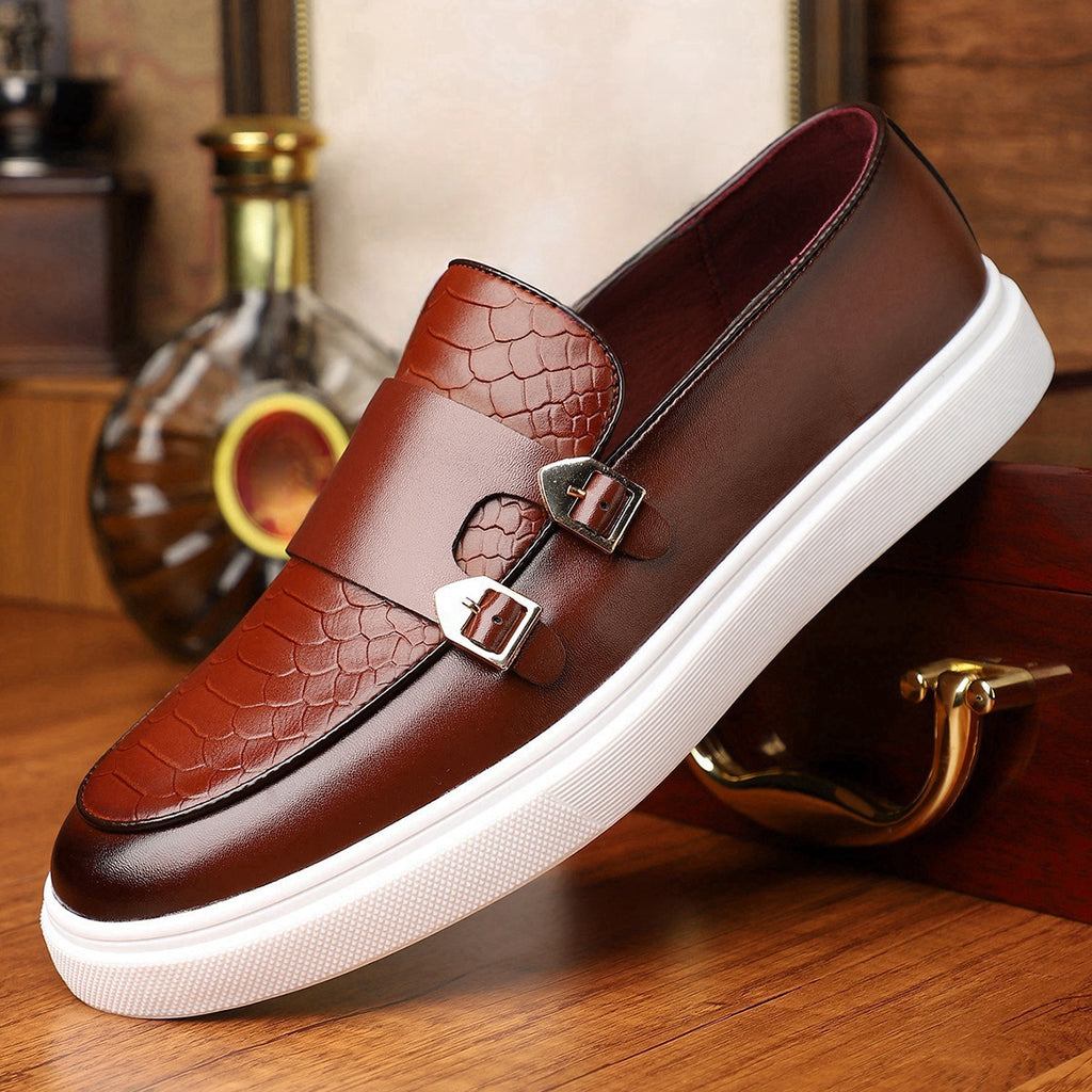 Veridian Croc-Embossed Hybrid Monk Strap Loafer