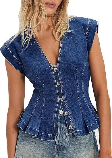 Léa Slim-Fit Sleeveless Denim Ruffle Top