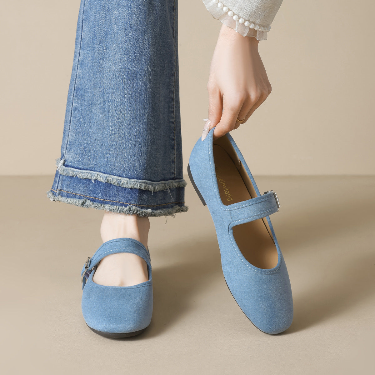Élise Minimal Elegant Suede Mary Jane Ballet Flats