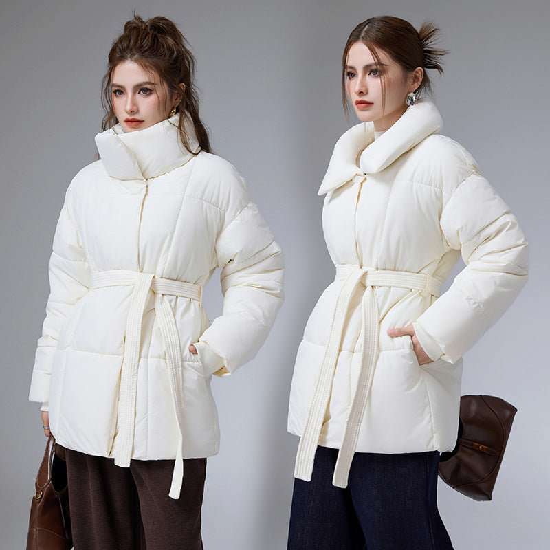 Rosella Stand Collar Belted Puffer Coat