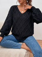 Léa V-Neck Twisted Knit Pullover Sweater