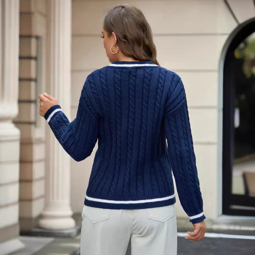 Luciel Classic V-Neck Contrast Stripe Pullover
