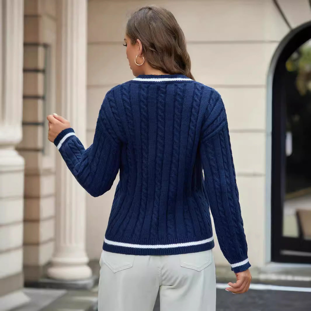 Luciel Classic V-Neck Contrast Stripe Pullover