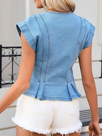 Léa Slim-Fit Sleeveless Denim Ruffle Top