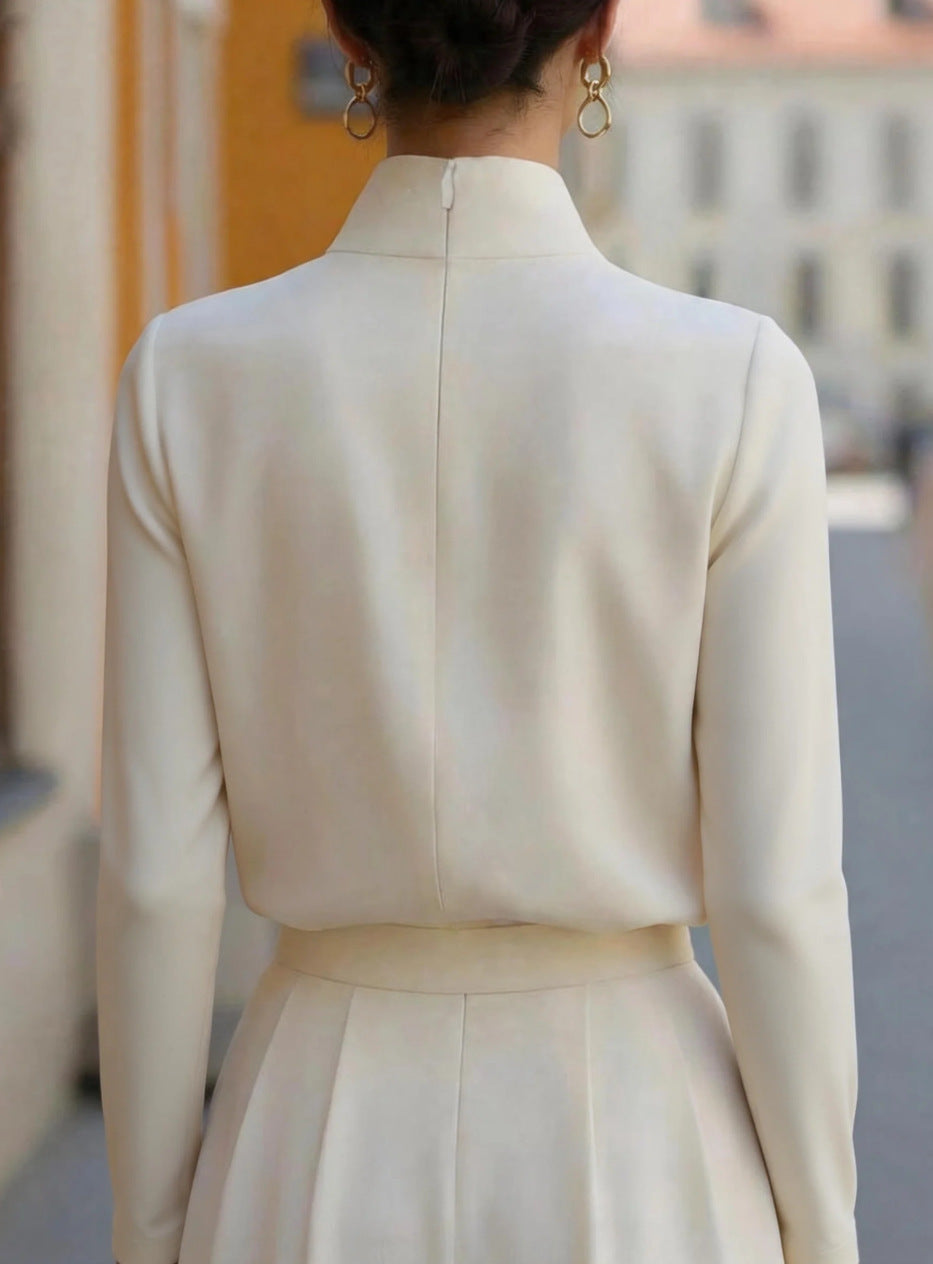 Léa Stand Collar Notch Long Sleeve Blouse