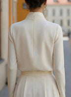 Léa Stand Collar Notch Long Sleeve Blouse