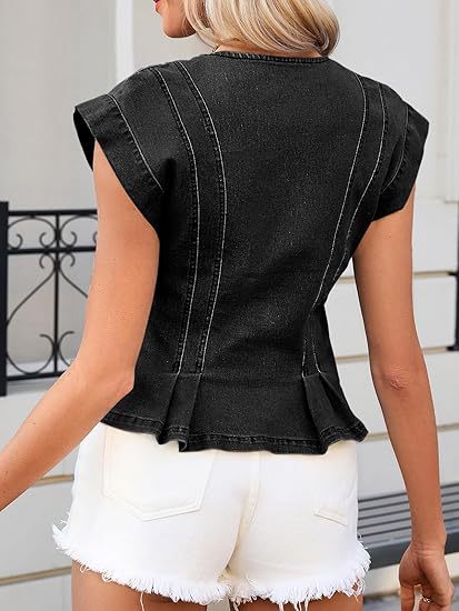 Léa Slim-Fit Sleeveless Denim Ruffle Top