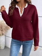 Léa Chic Lace Trim V-Neck Sweater