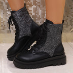 Penelope Sequin Sparkle Platform Lace-Up Boots