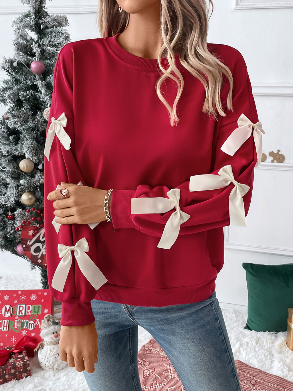Léa Festive Christmas Bow Sweater Top