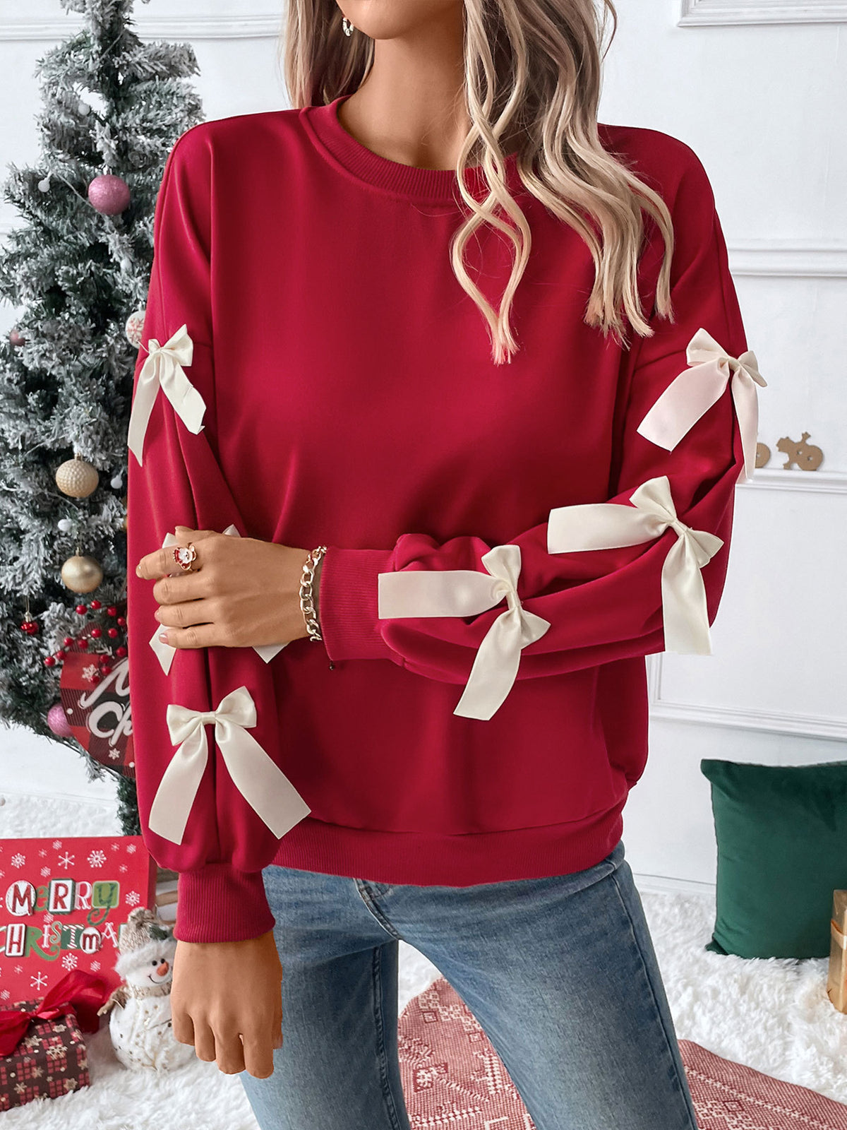 Léa Festive Christmas Bow Sweater Top
