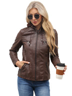 Léa Vintage Hooded Vegan Leather Moto Jacket
