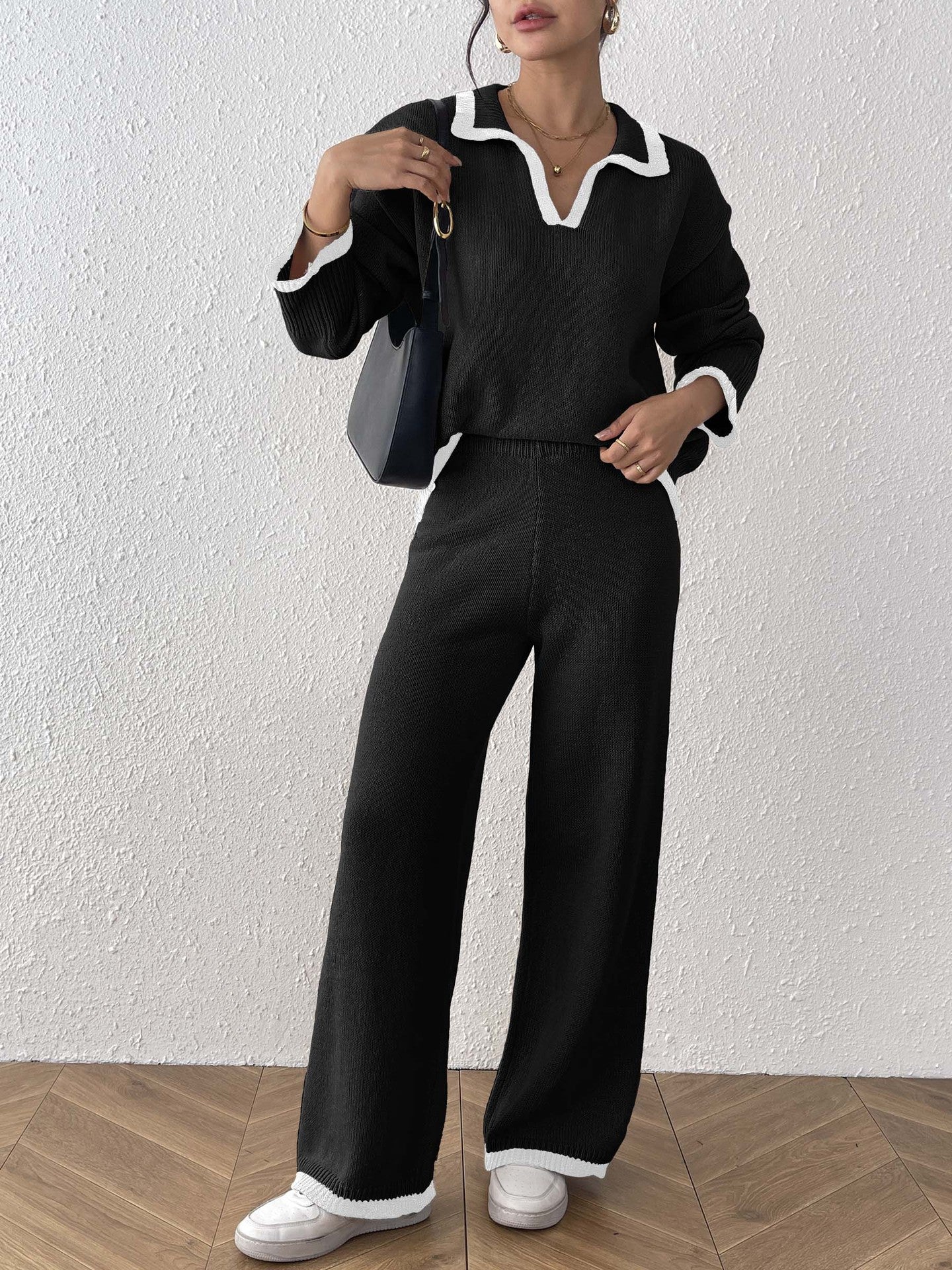 Léa Contrast Long Sleeve Loungewear Set