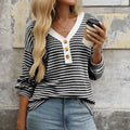 Léa Striped V-Neck Knit Long Sleeve Top
