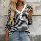 Léa Striped V-Neck Knit Long Sleeve Top