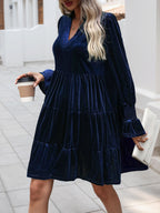 Léa Soft Velvet Tiered Long Sleeve Dress
