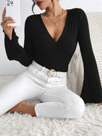 Léa Soft Knit V-Neck Ribbed Cardigan Sweater Top