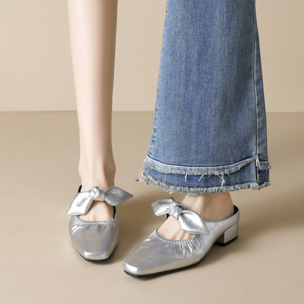 Élise Scrunched Bow Slip-On Mules