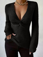 Penelope Chic Twist-Front V-Neck Sweater