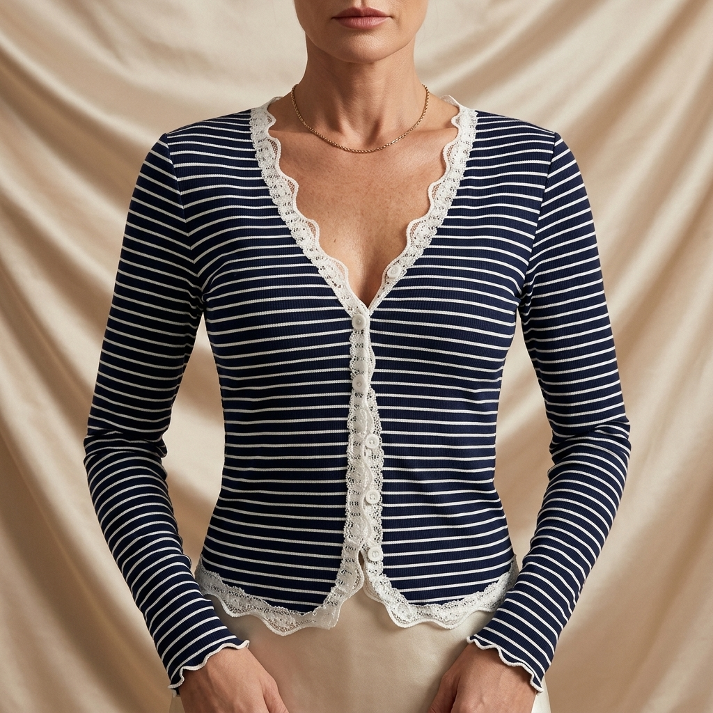 Léa Striped Lace Trim Knit Top