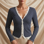 Léa Striped Lace Trim Knit Top
